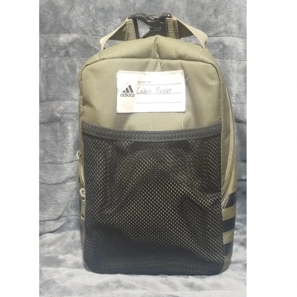 Adidas Backpack and Lunch Bag Set Olive Green 3-Stripe Sport School Travel Bag
